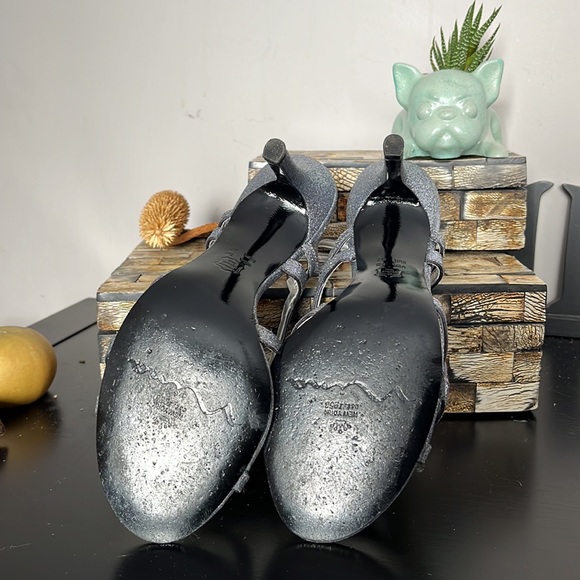 NINA Pewter Glitter Strappy Sling Back Dress Sandals - Size 7 - Picture 8 of 13